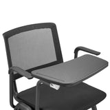 Writing tray of the MEET WA clipboard in black on an armrest with a mesh backrest by hjh OFFICE