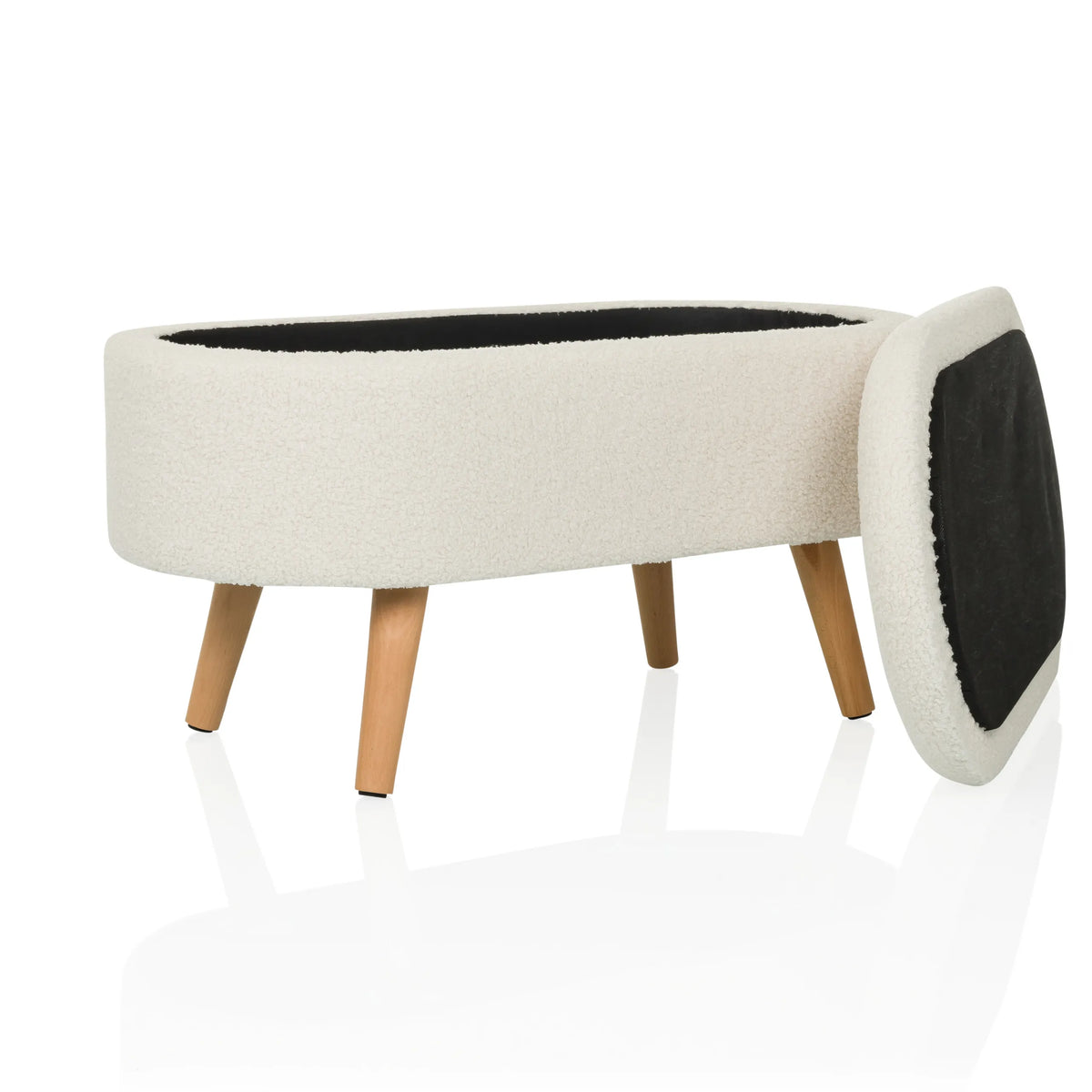 White STORIANO bench with light wooden legs and a black seat by hjh LIVING