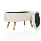 White STORIANO bench with light wooden legs and a black seat by hjh LIVING