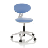 Blue Swivel Chair – Children MINIMOVO with white base and five castors by hjh OFFICE – 360-degree view (front view 15°)