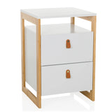 White Side table TAROLO III with two drawers and brown leather handles by hjh LIVING – 360-degree view (front view 15°)