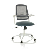 Grey Home Office Chair MIKO W ECO with mesh back and white five-caster base by hjh OFFICE – 360-degree view (front view 15°)