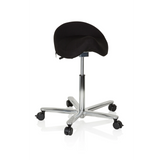 Black Saddle stool MOVE-TEC 3D PRO I with a five-caster star base by hjh OFFICE – 360-degree view (front view 20°)