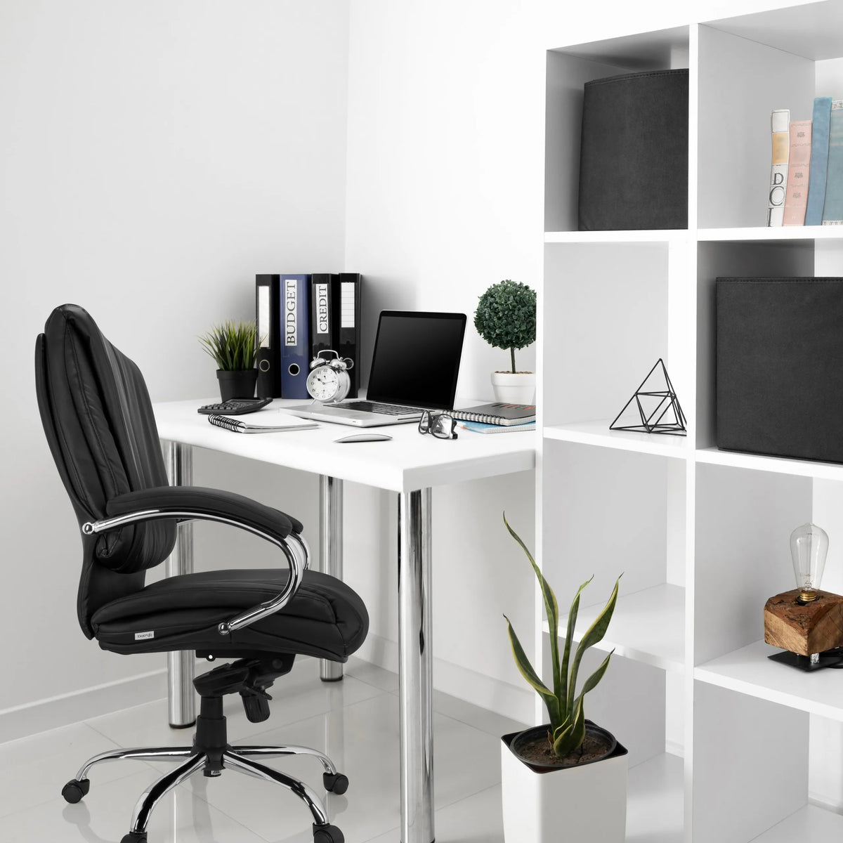 Swivel Chair XXL H 100 in black faux leather with a chrome base by hjh OFFICE