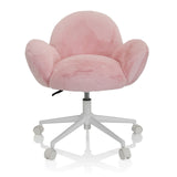 Pink Swivel Chair – Children KID TEDDY with fluffy cover and white five-caster base by hjh OFFICE – 360-degree view (front view 0°)
