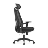 Black Professional Office Chair Filaro with mesh back, headrest and a five-caster base by hjh OFFICE – 360-degree view (side profile 75°)