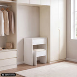 White Glamdesk dressing table with stool in a wardrobe niche by hjh LIVING (AI-generated image)