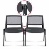 Several black MEET WA guest chairs with mesh backrests in a row by hjh OFFICE