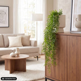 Green Filix plant in a white vase on a sideboard in a bright living room by hjh OFFICE