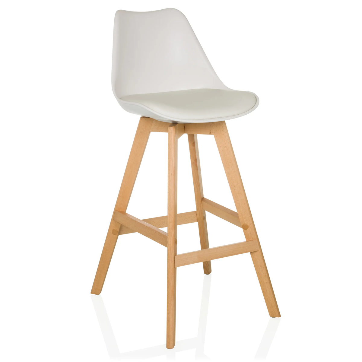 White Bar stool SCANDI HIGH with wooden frame and footrest by hjh LIVING – 360-degree view (front three-quarter view 30°)