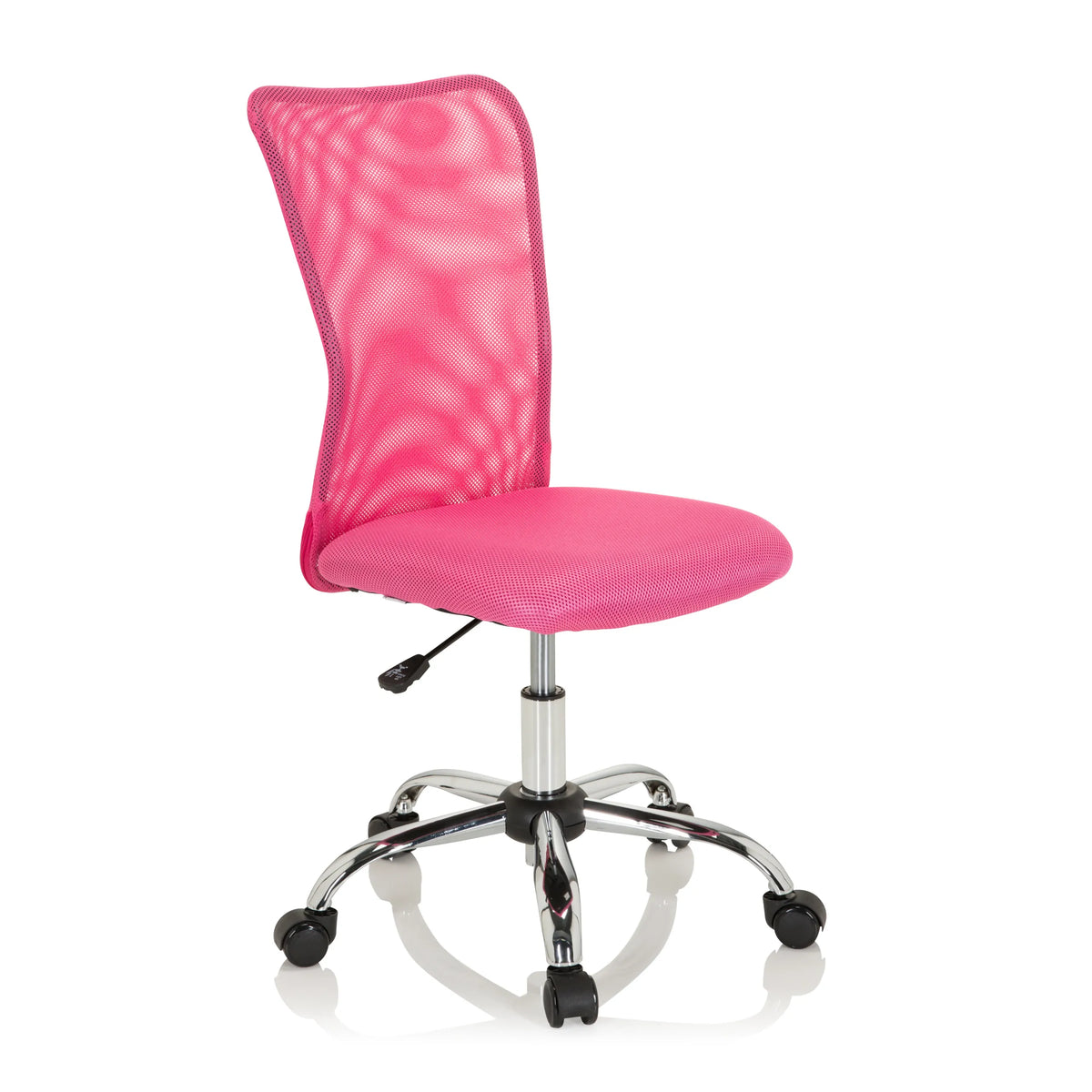 Pink Swivel Chair – Children KIDDY NET I with mesh back and five-caster base by hjh OFFICE – 360-degree view (front three-quarter view 40°)