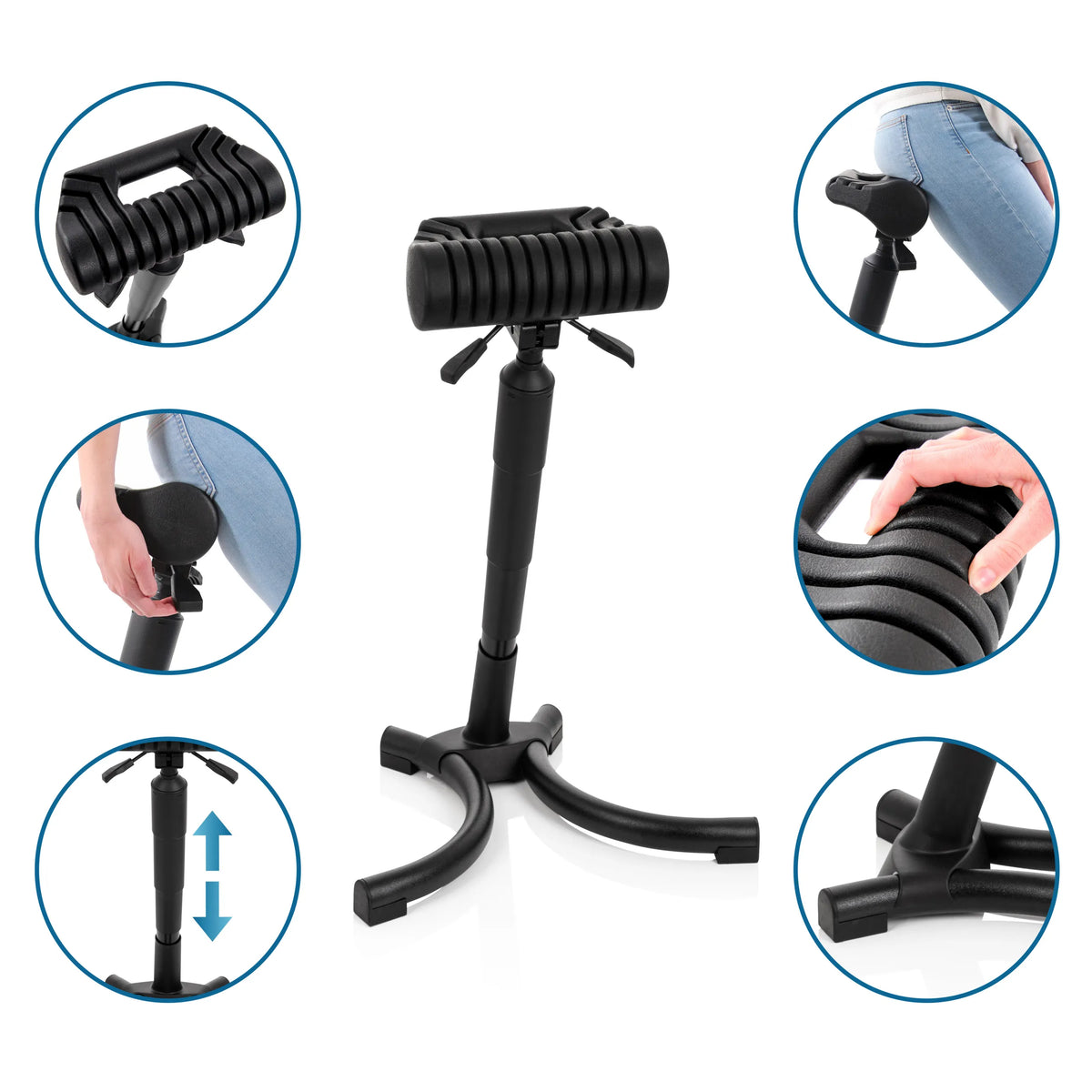 Height-adjustable black Standing aid TOP WORK 33 with padded seat and base by hjh OFFICE