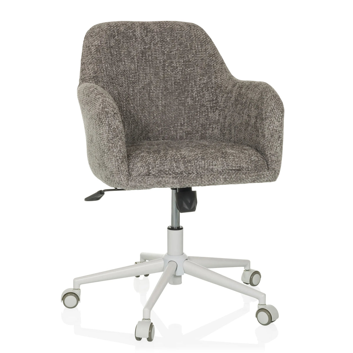 Grey Home Office Chair SOLAO HOME with fabric upholstery and white five-caster base by hjh LIVING – 360-degree view (front view 15°)
