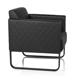 Black upholstered armchair ARUBA BLACK with diamond stitching and sled base by hjh OFFICE – 360-degree view (side profile 80°)
