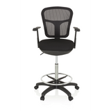 Black Counter chair TOP WORK 108 with mesh back, foot ring and five-caster base by hjh OFFICE – 360-degree view (front view 0°)