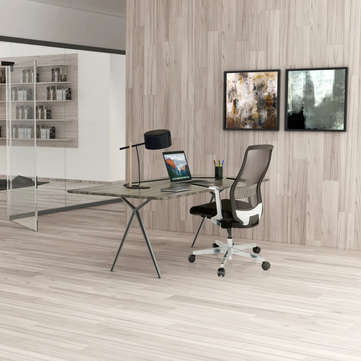 High End Office Chair FOUNTAINE PRO in black with mesh backrest and armrests by hjh OFFICE