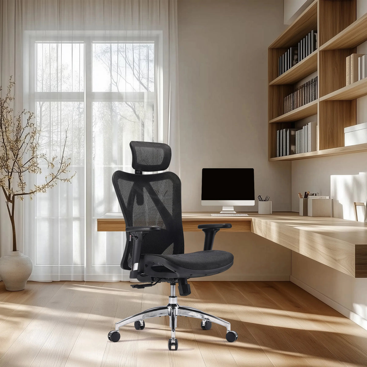 Black Professional Office Chair M57-M015 with mesh backrest and headrest by Sihoo