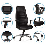 Professional Executive Chair VITORO in black with detailed views of the armrests, seat height and castors by hjh OFFICE