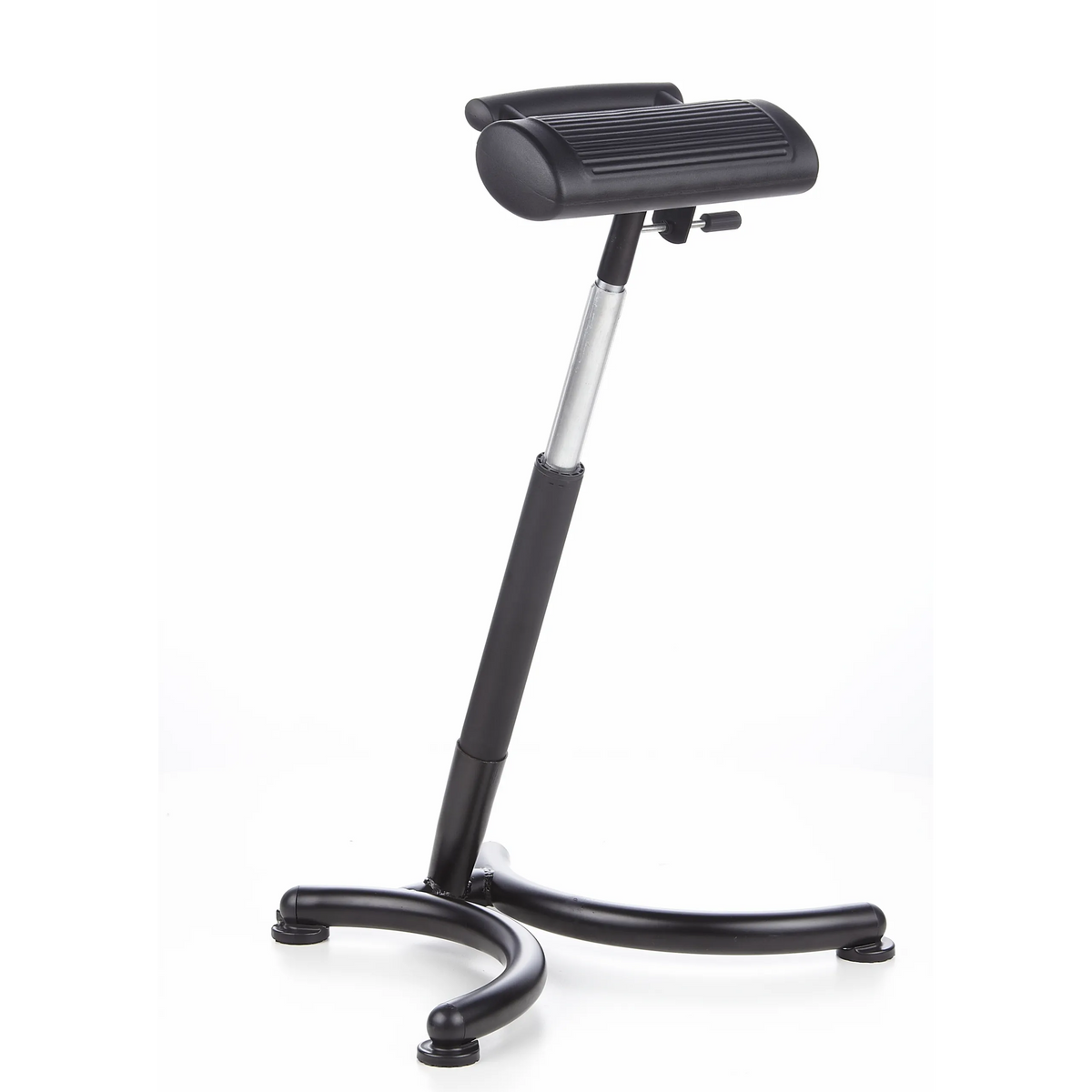 Black standing aid TOP WORK 30 with padded seat and four-point base by hjh OFFICE – 360-degree view (front three-quarter view 40°)