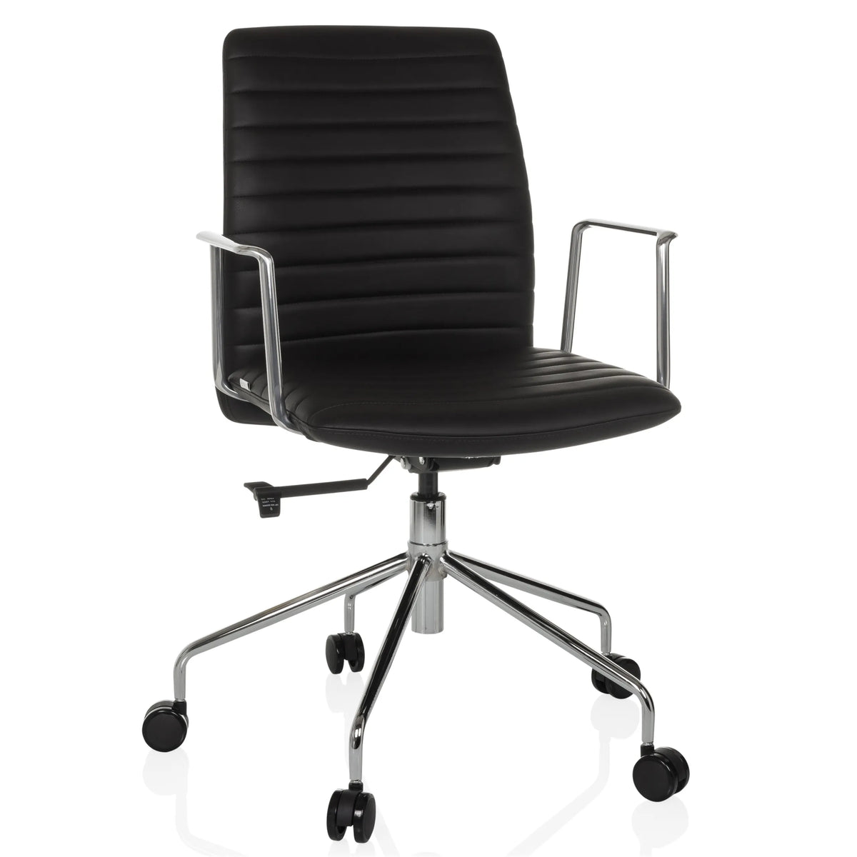 Black Luxury Executive Chair VEMONA 30 with cross-stitching, armrests and five-caster base by hjh OFFICE – 360-degree view (front view 15°)