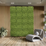 Green plant mat LEAFLUXE 3 as vertical wall greening in front of a wooden slat wall by hjh LIVING
