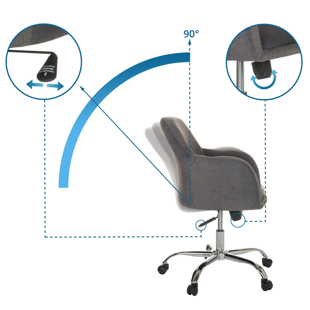 Tilt mechanism with 90-degree adjustment range of the Home Office Chair SOLAO 300 by hjh OFFICE
