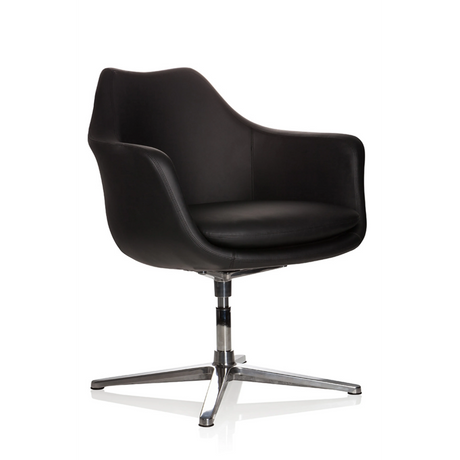 Schwarzer Loungesessel ARTEMIA mit Lederbezug und viersternförmigem Metallfuß von hjh OFFICE