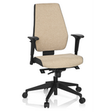 Beige Professional Office Chair PRO-TEC 500 with armrests and a black five-caster base by hjh OFFICE – 360-degree view (front view 20°)