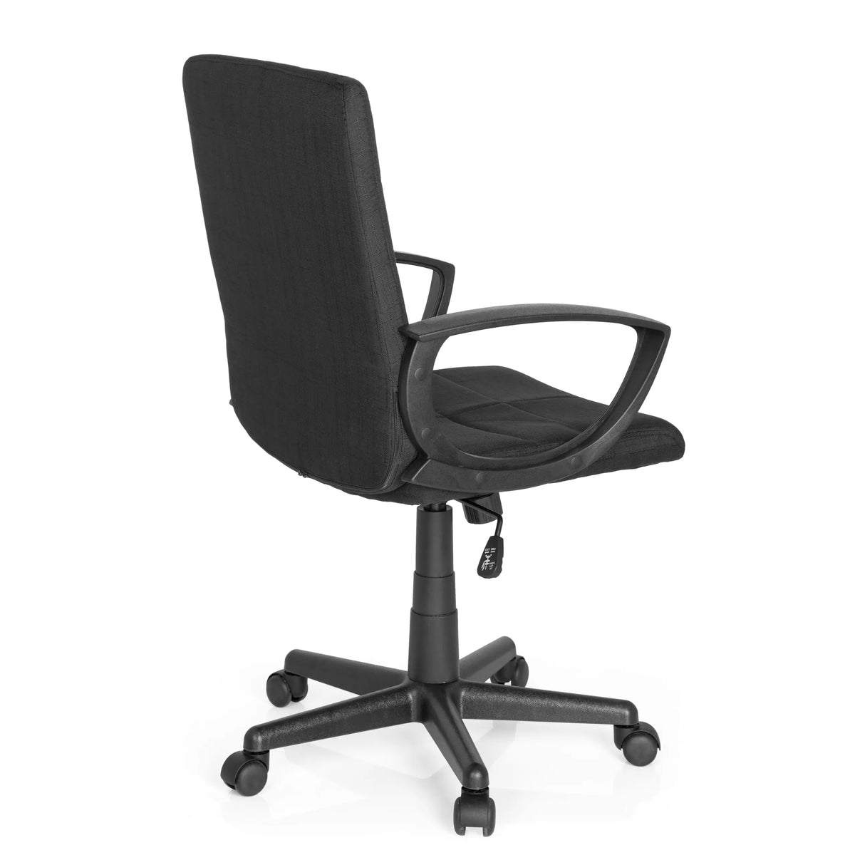 Black Home Office Chair STAR-TEC CL300 with armrests and five-caster base by MyBuero – 360-degree view (rear three-quarter view 120°)