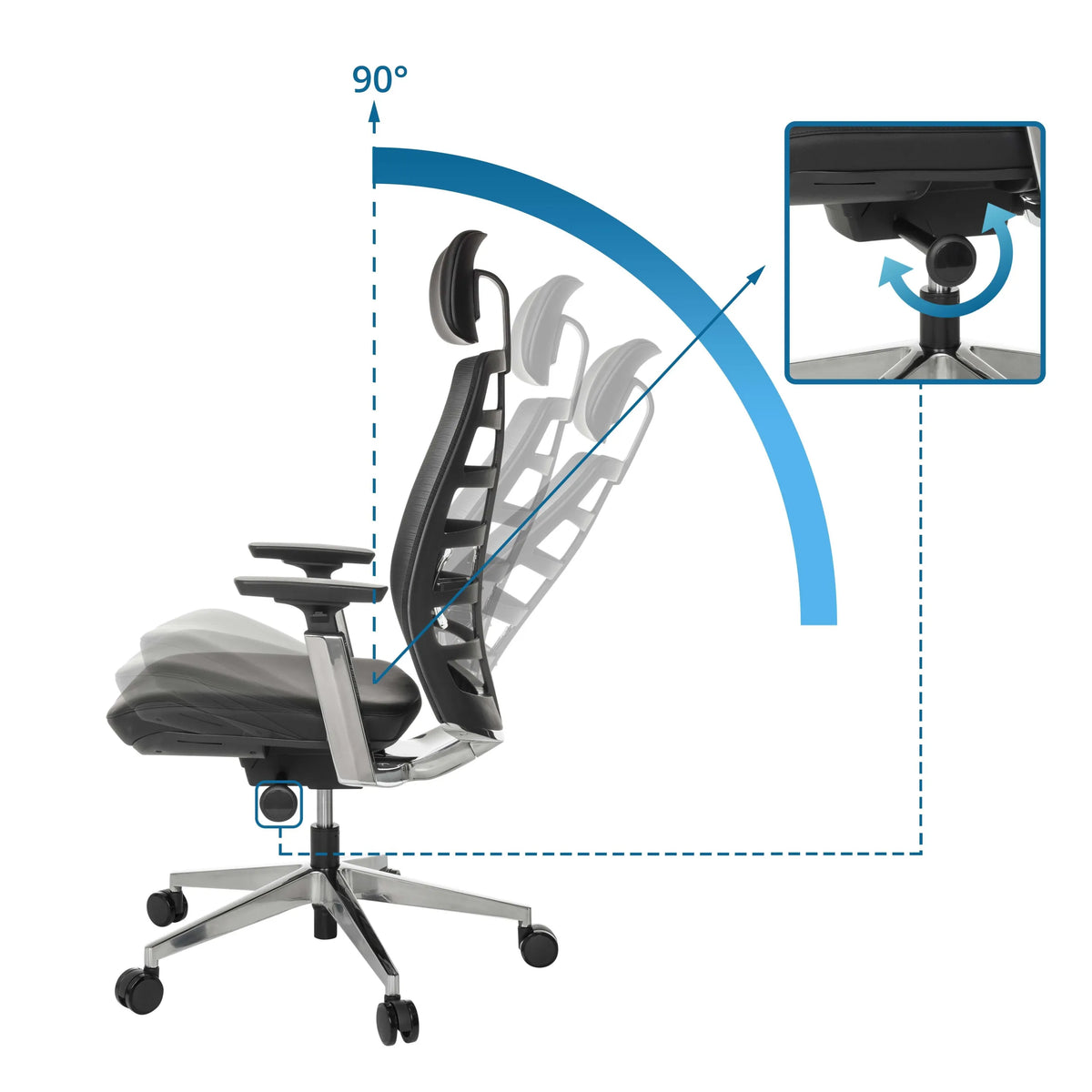 Tilt mechanism with a 90 degree adjustment angle of the High End Office Chair SPINIO ELITE L by hjh OFFICE