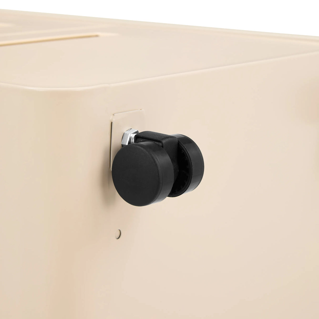 Black caster on the beige lacquered housing of the COLOR PLUS I mobile drawer unit by hjh OFFICE