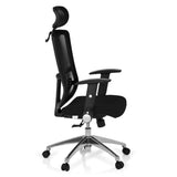 Black Professional Office Chair CAYEN with mesh back, headrest and five-caster base by hjh OFFICE – 360-degree view (side profile 80°)