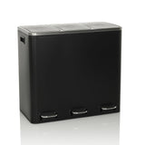 Black wastepaper Clean 9 with three compartments, silver lids and foot pedals by hjh OFFICE – 360-degree view (front view 15°)