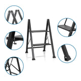 Black Folding Ladder SOLID W5 with two steps, non-slip feet and locking mechanism by hjh OFFICE