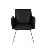 Black upholstered chair DESIGNIA V with armrests and slim metal legs by hjh OFFICE – 360-degree view (front view 0°)