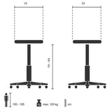 Technical drawing of the Standing aid TOP WORK 30 with a height of 70-93 cm by hjh OFFICE