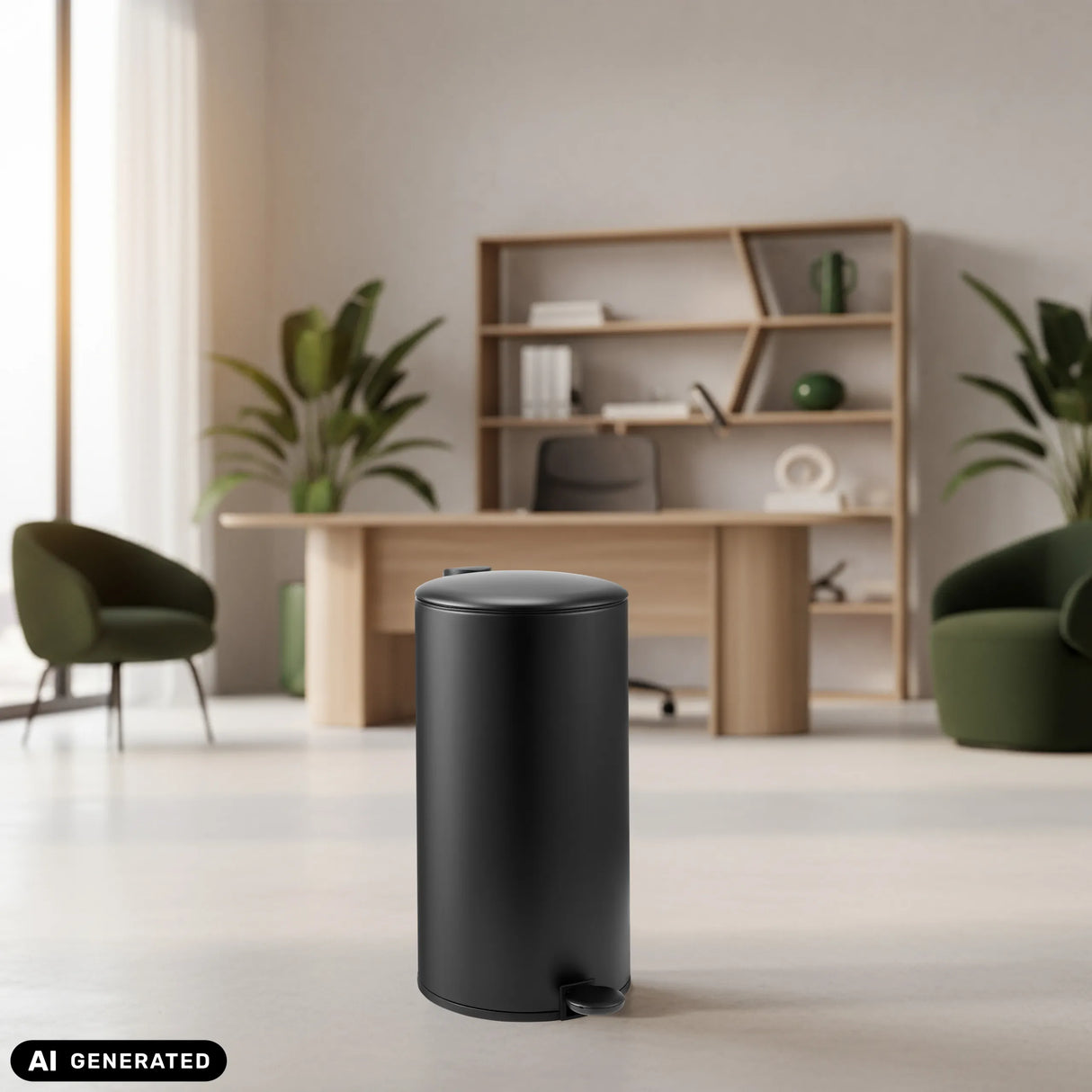Black CLEAN STEP 2 wastepaper bin with 30 l capacity and foot pedal by hjh OFFICE (AI-generated image)
