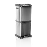 Silver Wastepaper CLEAN VII with two separate bins and foot pedal by hjh OFFICE – 360-degree view (front three-quarter view 30°)