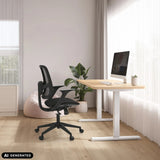 Home Office Chair Malio in black at a height-adjustable desk by hjh OFFICE (AI-generated image)