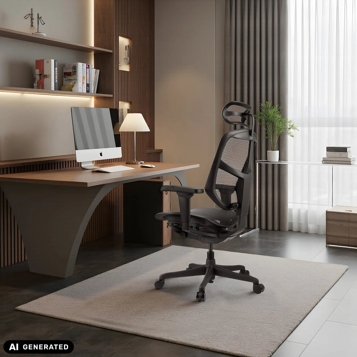 Black Professional Office Chair ENJOY ULTRA GEN2 with mesh back and headrest by hjh OFFICE (AI-generated image)