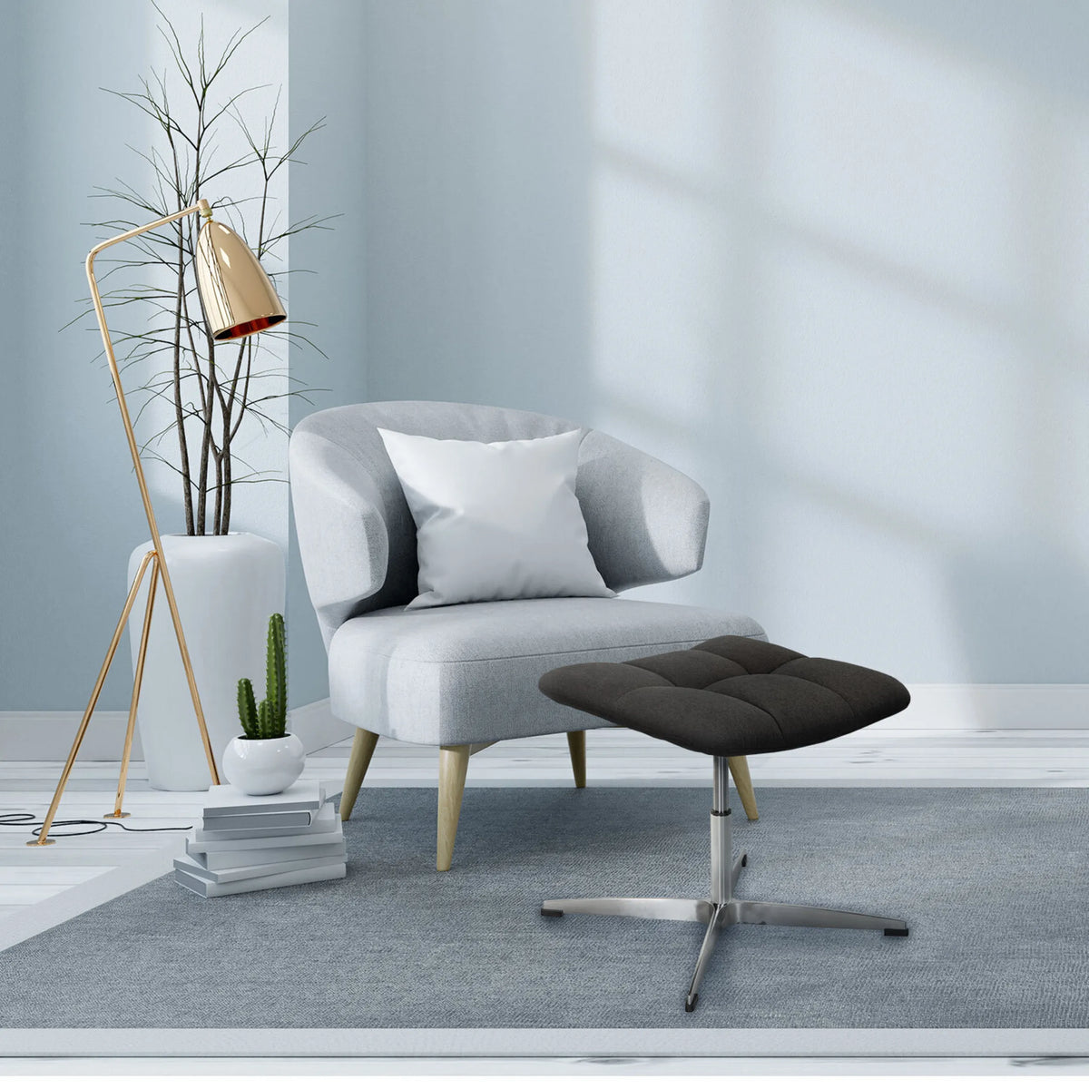 Black upholstered stool SARANTO with square padded seat and metal cross base by hjh OFFICE