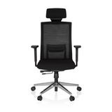 Black Professional Executive Chair CAPTIVA with mesh back, headrest and five-caster base by hjh OFFICE – 360-degree view (front view 0°)