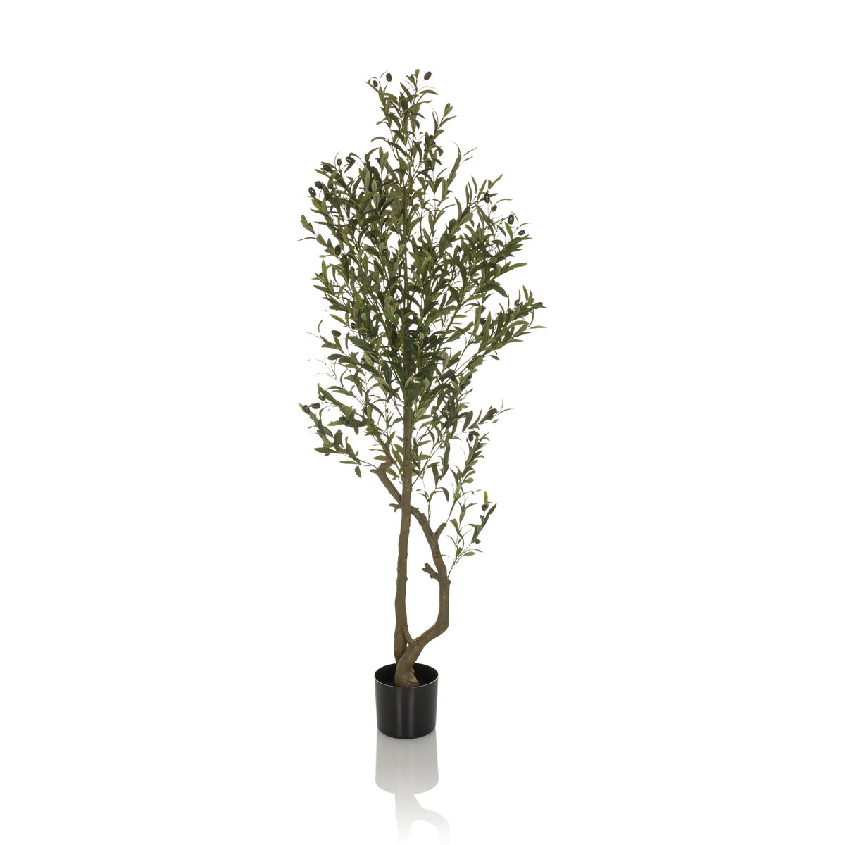 Green Artificial plant OLIVE I in a simple black pot by hjh OFFICE – 360-degree view (front view 0°)