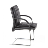 Black Cantilever chair VILLA V with quilted upholstery and armrests by hjh OFFICE – 360-degree view (side profile 80°)