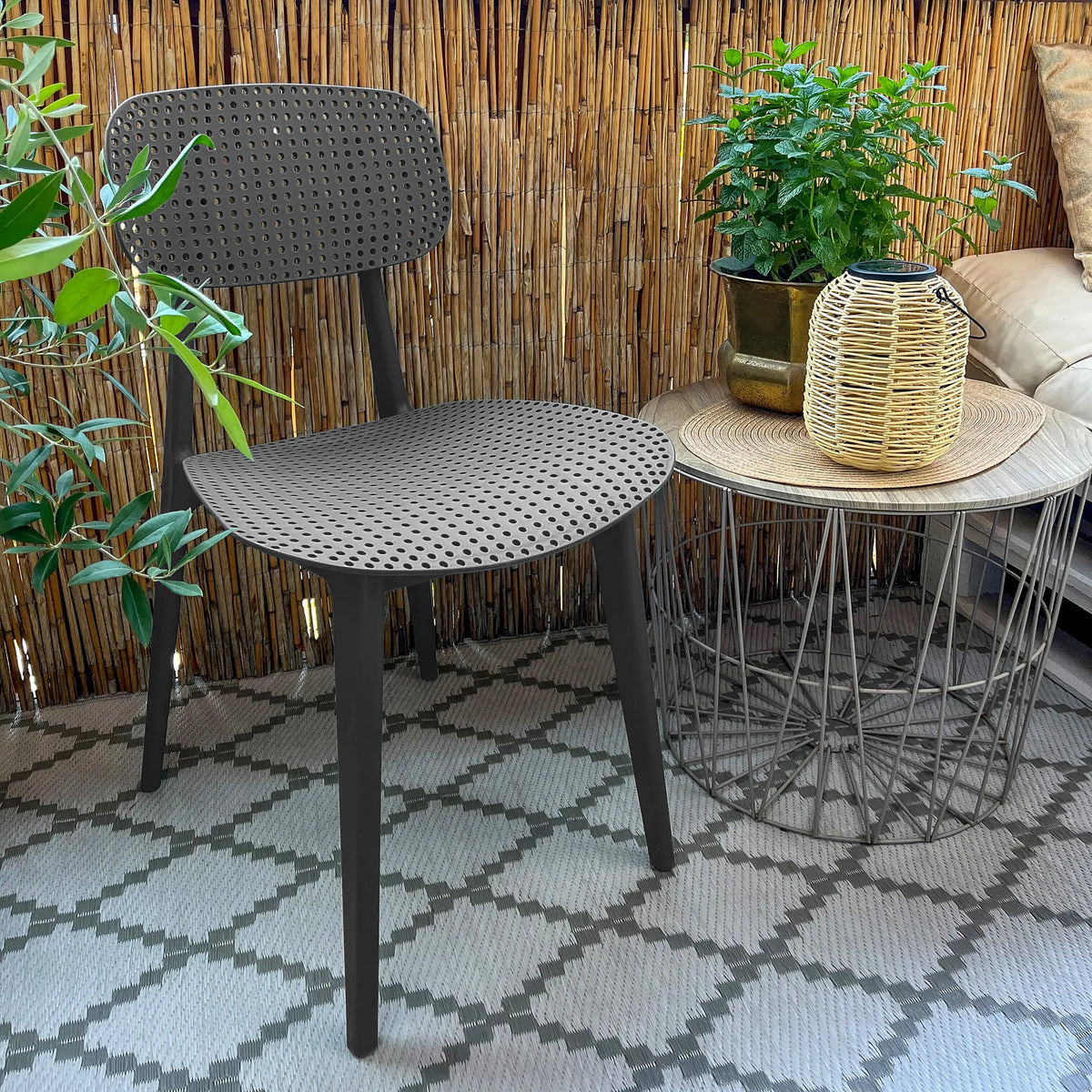Grey Outdoor chair ARTIFO HOL with perforated seat and backrest by hjh OFFICE