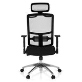 Black Professional Office Chair CAYEN with mesh back, headrest and five-caster base by hjh OFFICE – 360-degree view (front view 0°)
