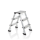 Silver Folding Ladder SOLID IV made of aluminium with three steps by hjh OFFICE – 360-degree view (front three-quarter view 60°)