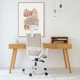 Beige Professional Office Chair PROFONDO PRO W with headrest and armrests in front of a desk by hjh OFFICE