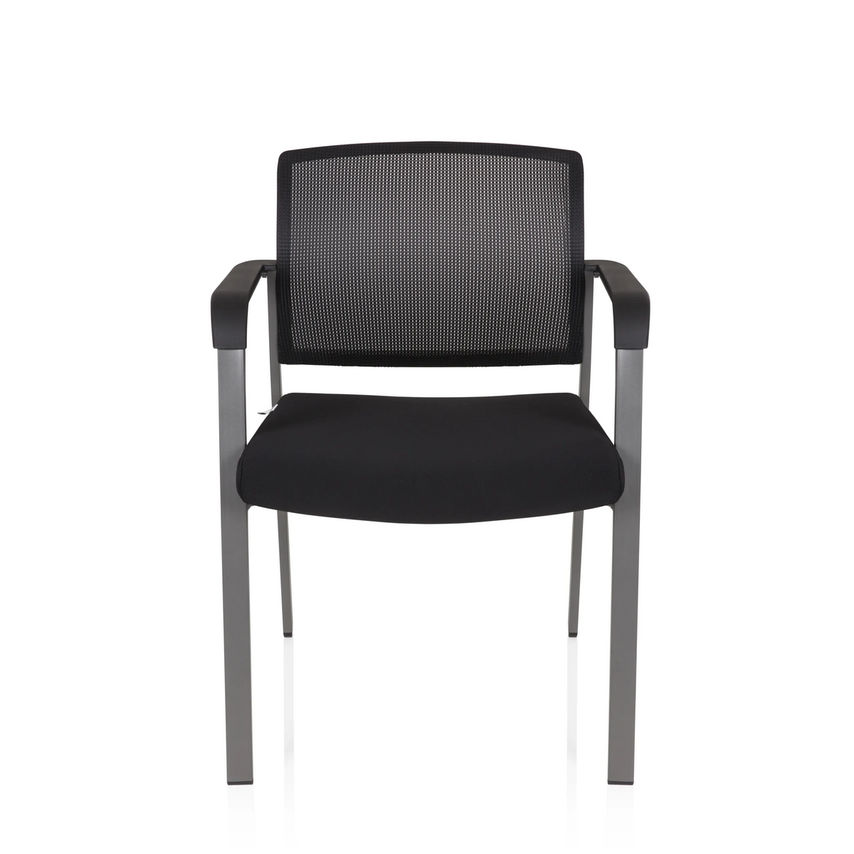 Black Four-legged chair MEET with mesh back and armrests by hjh OFFICE – 360-degree view (front view 0°)