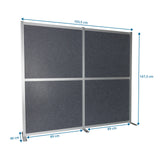 Maßzeichnung der Trennwand FLEXMIUT MODUL mit 193,5 × 167,3 cm in Grau von hjh OFFICE